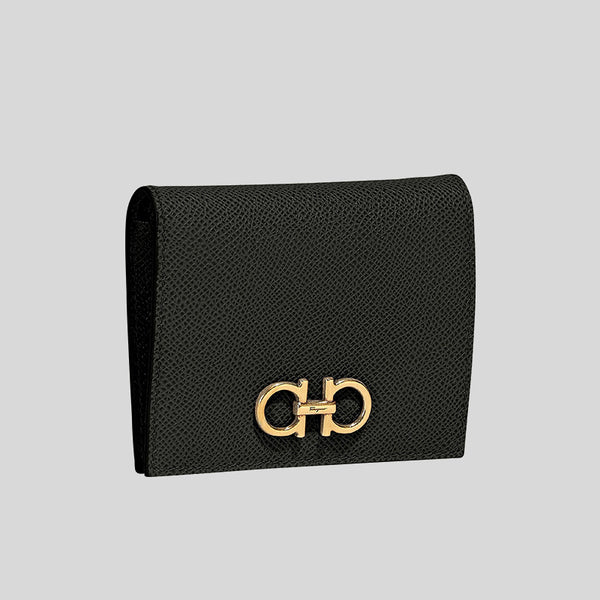 Ferragamo Calf Leather Small Bifold Wallet Black 726512