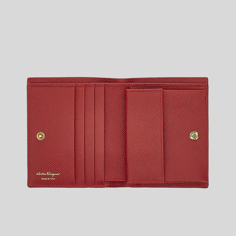 FERRAGAMO Calf Leather Small Bifold Wallet Lipstick Red 746643