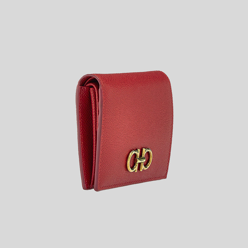 FERRAGAMO Calf Leather Small Bifold Wallet Lipstick Red 746643