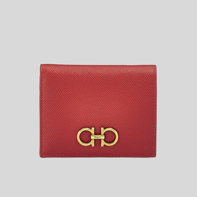 Ferragamo Calf Leather Small Bifold Wallet Lipstick Red 746643 lussocitta lusso citta