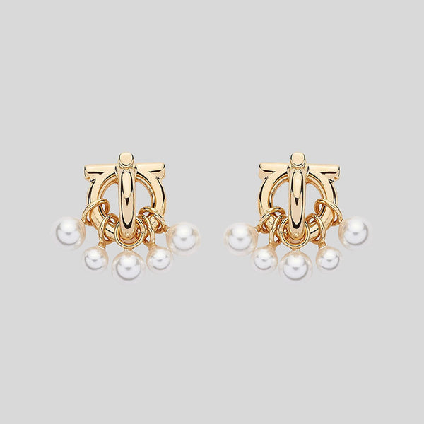 FERRAGAMO Gancini Earrings In Gold Color With Pearls 760529 lussocitta lusso citta