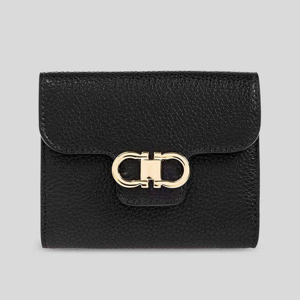 FERRAGAMO Gancini Compact Wallet Black 785777 lussocitta lusso citta