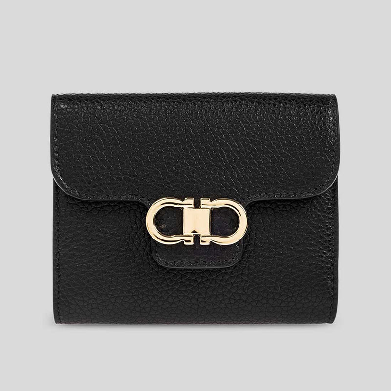 FERRAGAMO Gancini Compact Wallet Black 785777 lussocitta lusso citta