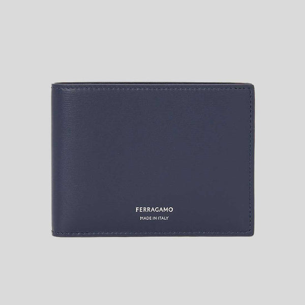 FERRAGAMO Classic Men's Leather Slim Bifold Wallet Midnight 775359 lussocitta lusso citta