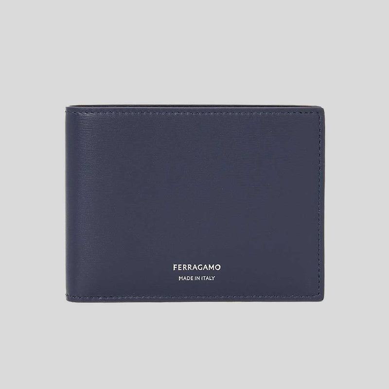FERRAGAMO Classic Men's Leather Slim Bifold Wallet Midnight 775359 lussocitta lusso citta