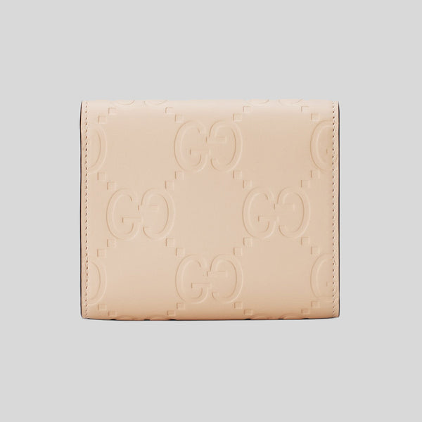 GUCCI Gilbert Calf Leather GG Trifold Wallet Beige 772793