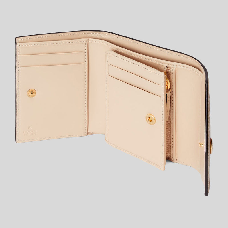 GUCCI Gilbert Calf Leather GG Trifold Wallet Beige 772793