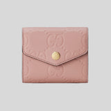 GUCCI Gilbert Calf Leather GG Trifold Wallet Dusty Rose 772793