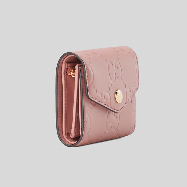 GUCCI Gilbert Calf Leather GG Trifold Wallet Dusty Rose 772793