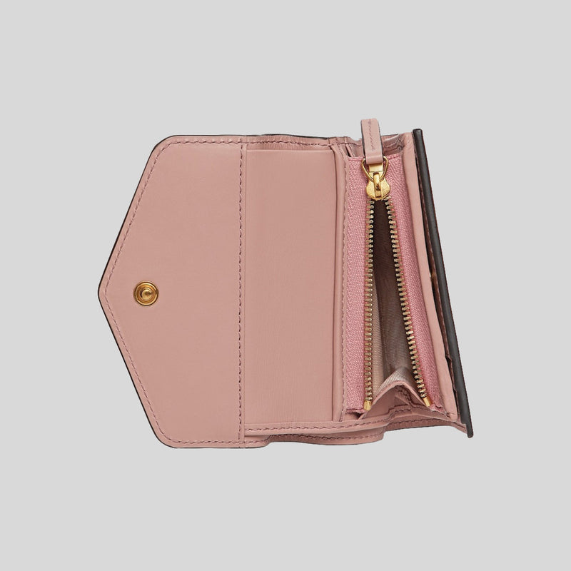 GUCCI Gilbert Calf Leather GG Trifold Wallet Dusty Rose 772793