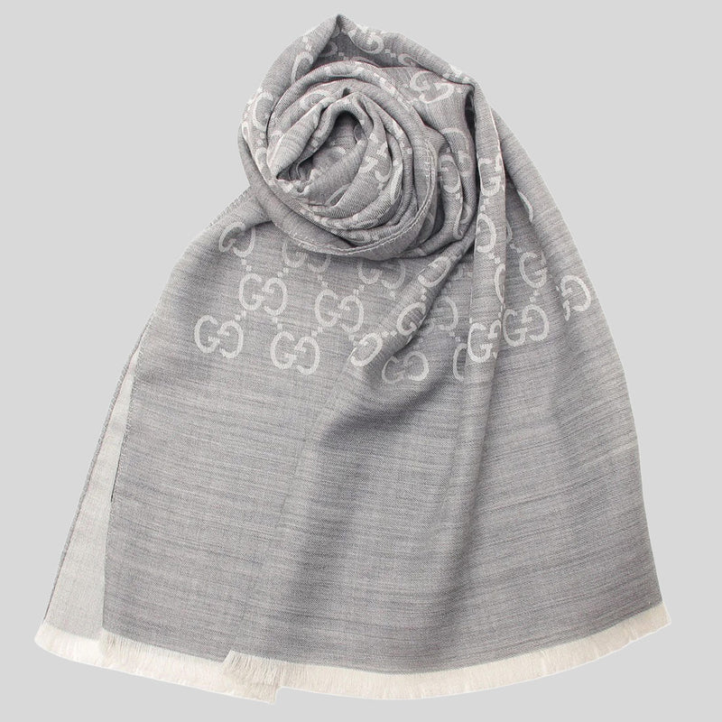 GUCCI Large Signature Logo GGWEB Scarf/Wrap Grey 165904