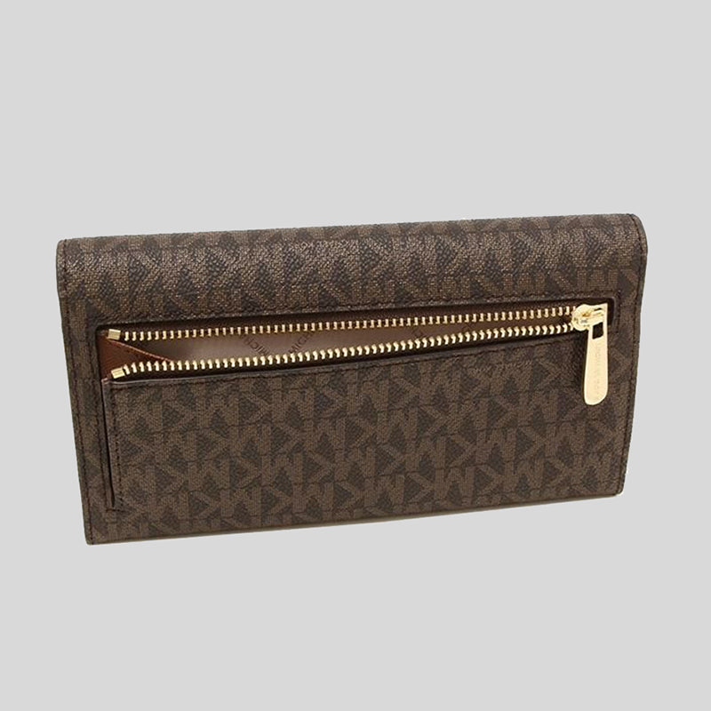 Michael Kors Jet Set Travel Large Trifold Wallet In Signature Coated Canvas Brown 35F8GTVF3B
