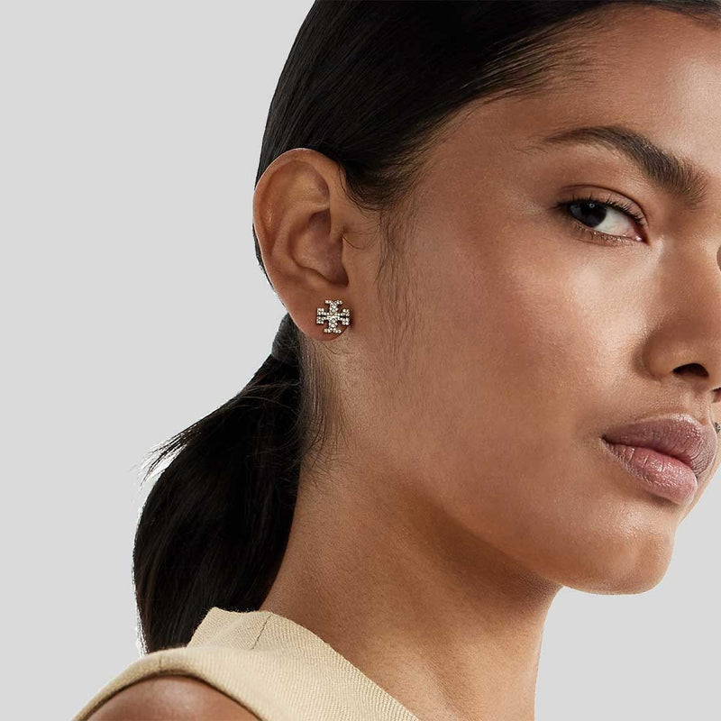 TORY BURCH Kira Pave Crystal T Logo Stud Earring Tory Gold 158535