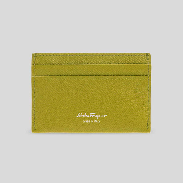 FERRAGAMO Gancini Leather Credit Card Holder Lemongrass 785196