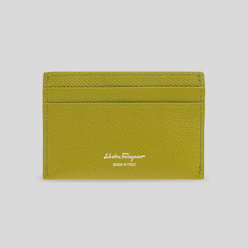 FERRAGAMO Gancini Leather Credit Card Holder Lemongrass 785196