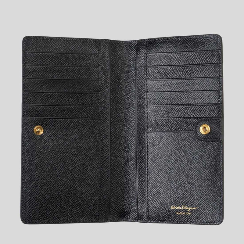 FERRAGAMO Gancini Continental Wallet Black 726510