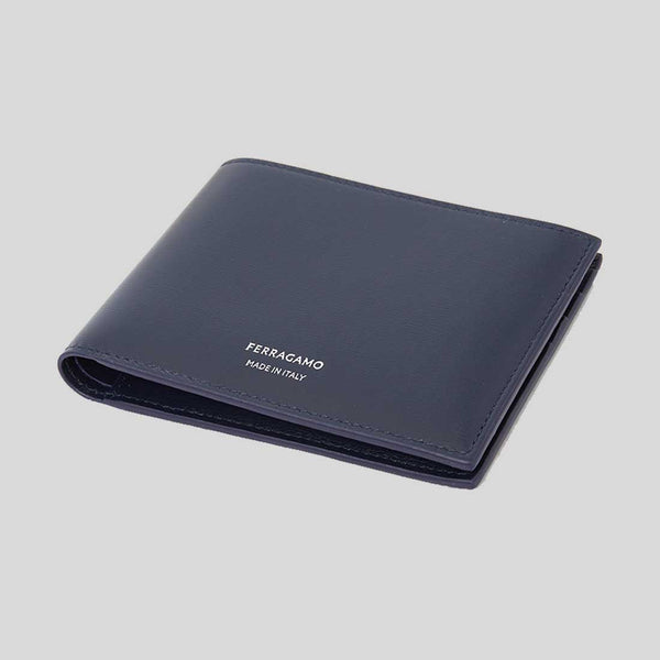 FERRAGAMO Classic Men's Leather Slim Bifold Wallet Midnight 775359