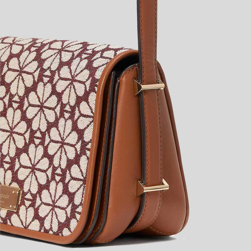 KATE SPADE Spade Flower Jacquard Small Flap Crossbody Bag Burgundy Multi KI453