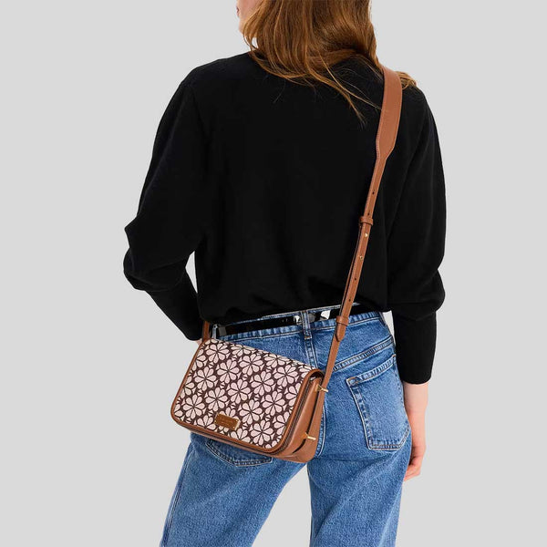 KATE SPADE Spade Flower Jacquard Small Flap Crossbody Bag Burgundy Multi KI453