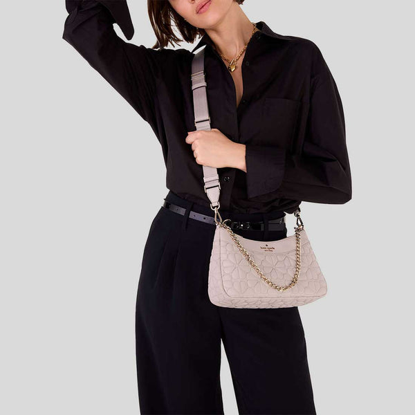 KATE SPADE Spade Flower Quilted Fabric Convertible Crossbody Bag Cozy Grey KK077