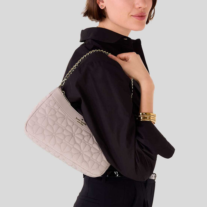 KATE SPADE Spade Flower Quilted Fabric Convertible Crossbody Bag Cozy Grey KK077