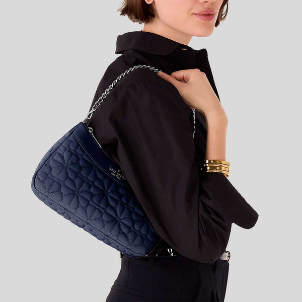 KATE SPADE Spade Flower Quilted Fabric Convertible Crossbody Bag Parisian Navy KK077