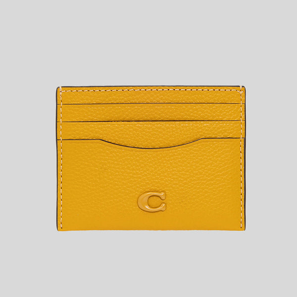 COACH Pebble Leather Flat Card Case Yellow CC129 lussocitta losso citta