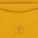 COACH Pebble Leather Flat Card Case Yellow CC129