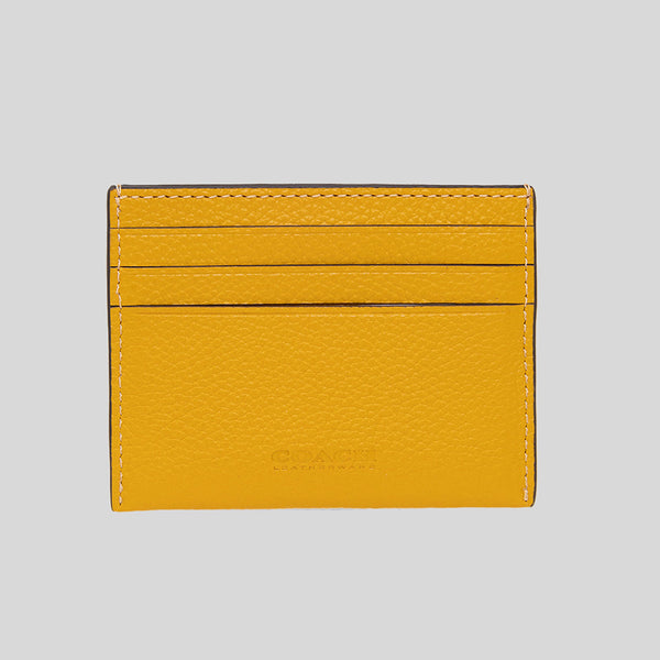 COACH Pebble Leather Flat Card Case Yellow CC129