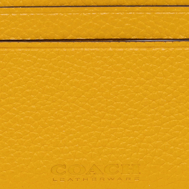 COACH Pebble Leather Flat Card Case Yellow CC129