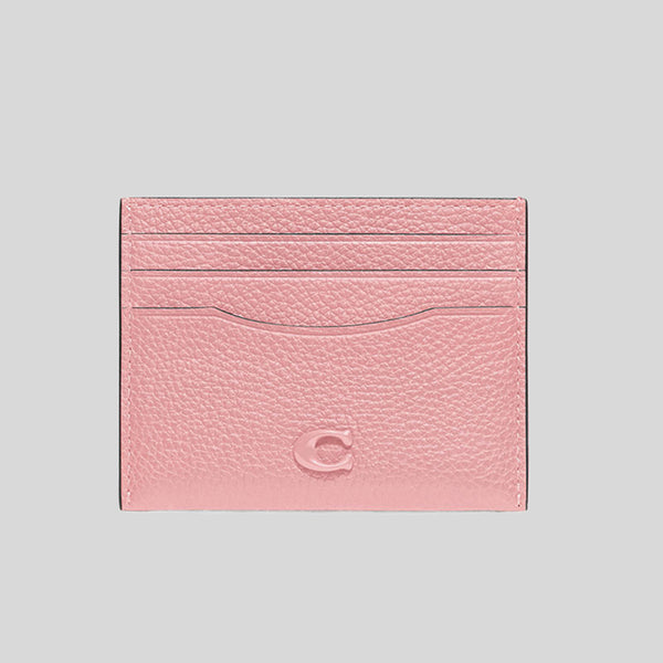 COACH Pebble Leather Flat Card Case Bubblegum CC129