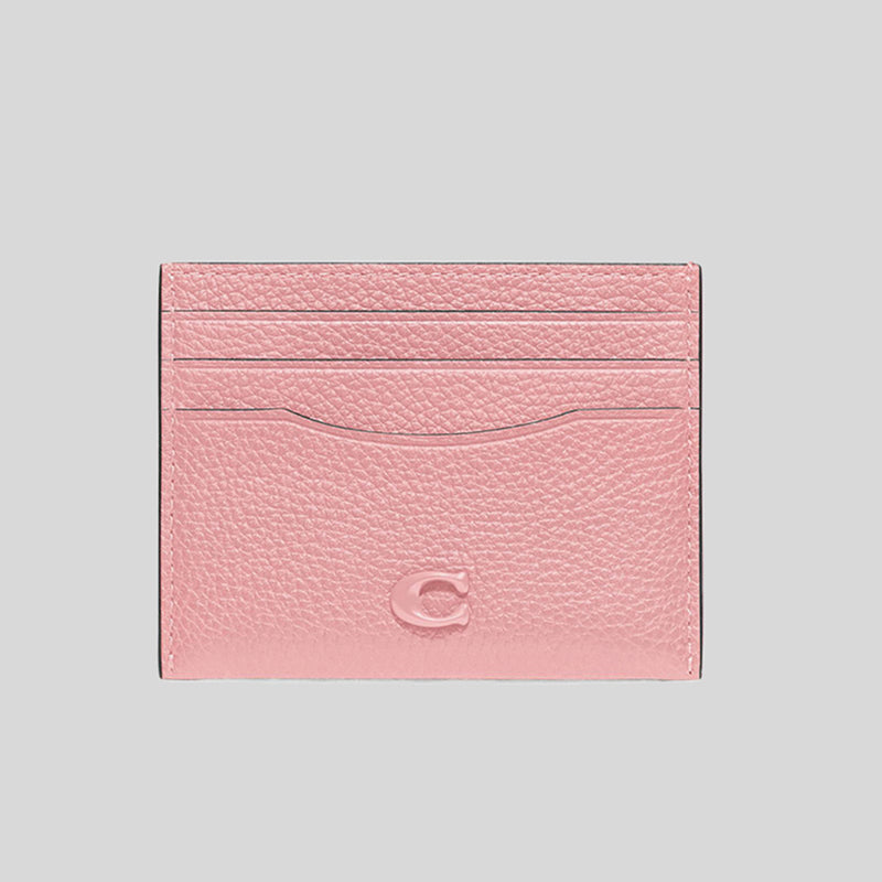 COACH Pebble Leather Flat Card Case Bubblegum CC129