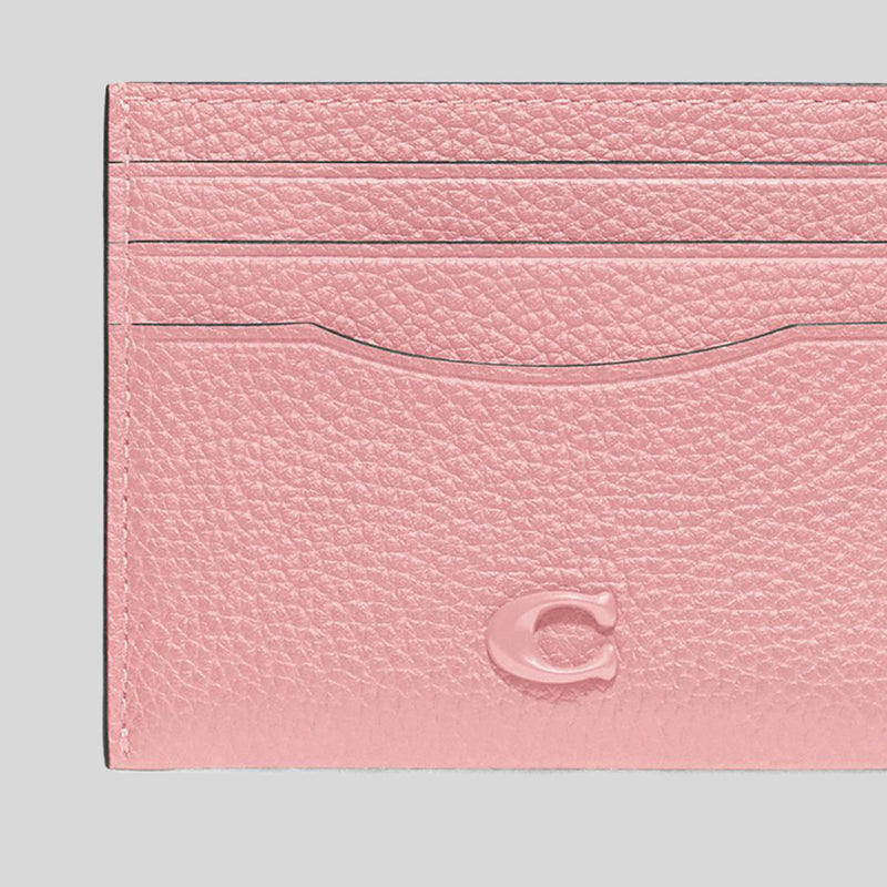 COACH Pebble Leather Flat Card Case Bubblegum CC129