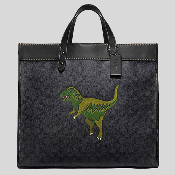 COACH Field Tote 40 In Signature Canvas With Rexy Charcoal CF077 lussocitta lusso citta