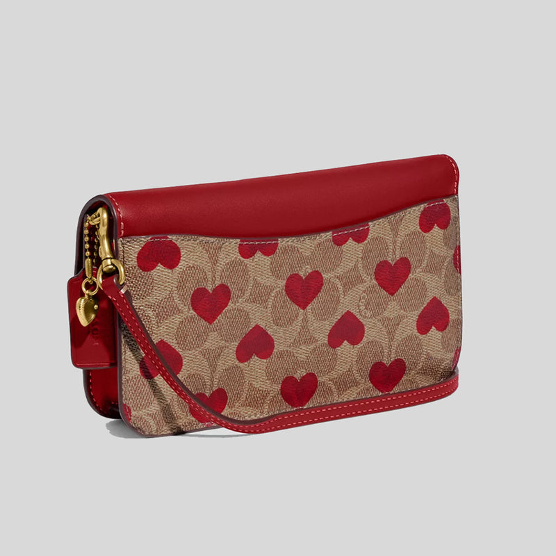 COACH Hayden Crossbody In Signature Canvas With Heart Print Tan Red Apple CF263