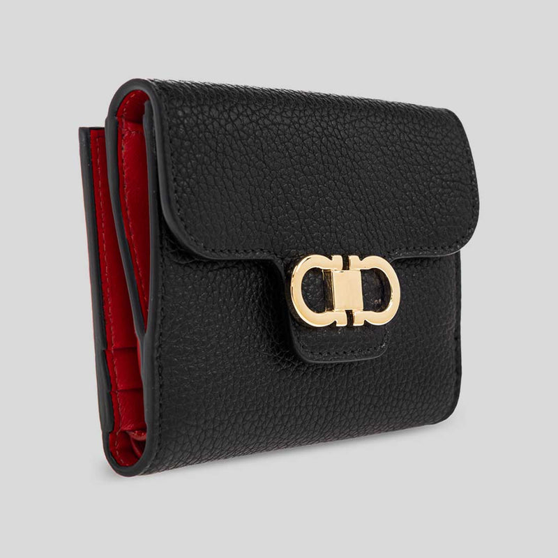 FERRAGAMO Gancini Compact Wallet Black 785777