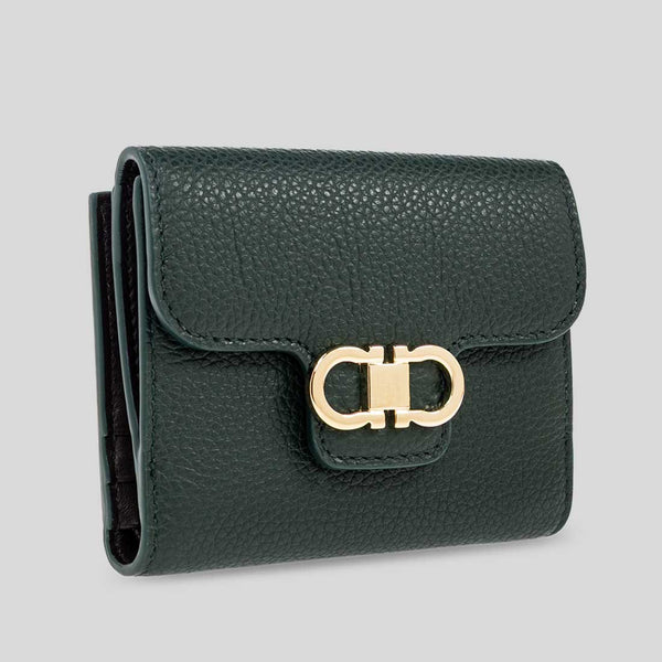 FERRAGAMO Gancini Compact Wallet Moss Green 785781