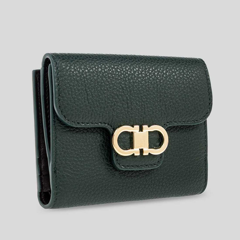 FERRAGAMO Gancini Compact Wallet Moss Green 785781