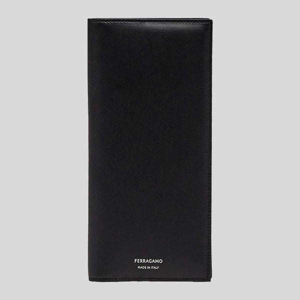 FERRAGAMO Classic Men's Leather Slim Long Bifold Wallet Black 770106