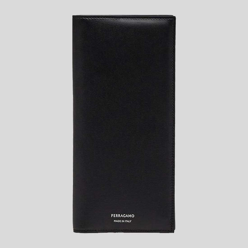 FERRAGAMO Classic Men's Leather Slim Long Bifold Wallet Black 770106