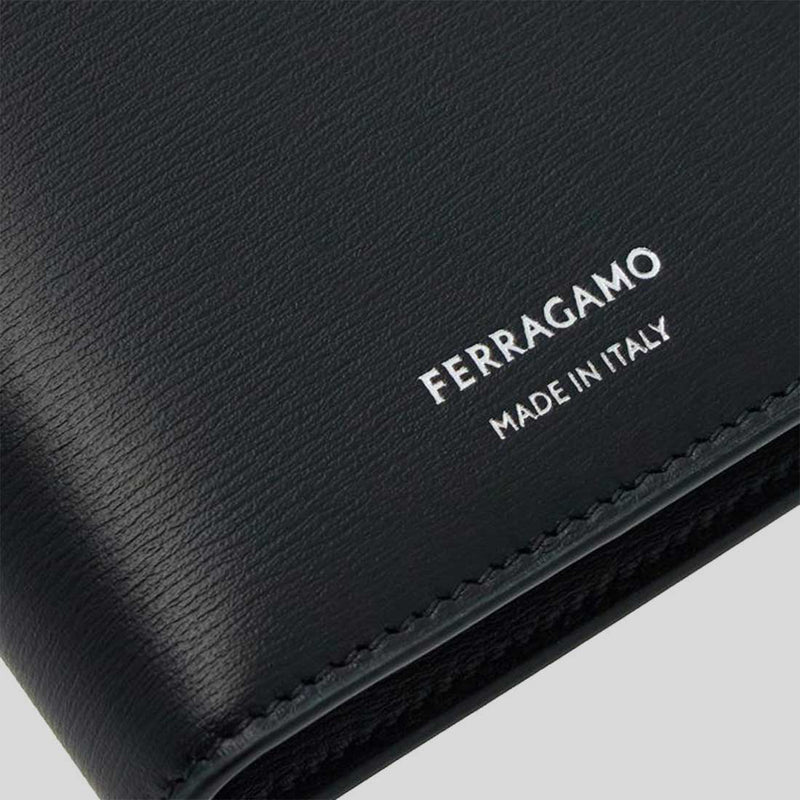 FERRAGAMO Classic Men's Leather Slim Long Bifold Wallet Black 770106