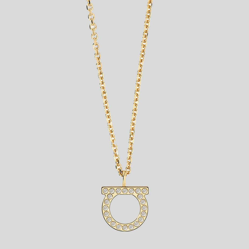 FERRAGAMO Crystals Necklace Gold Color 696654