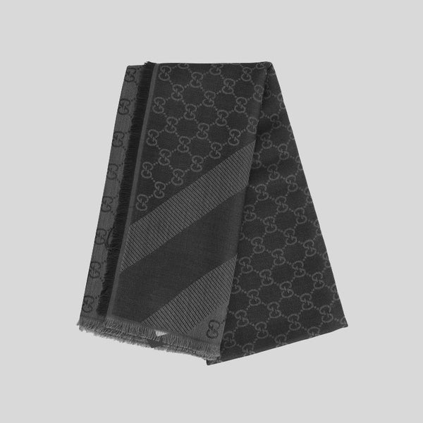 GUCCI Signature Logo GGWEB Scarf/Wrap Dark Grey/Black 281942