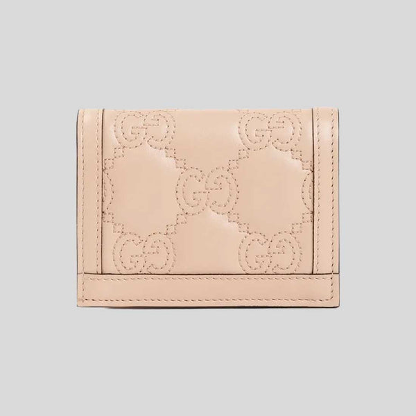 GUCCI GG Matelassé Card Case Wallet Pink Sand 723786