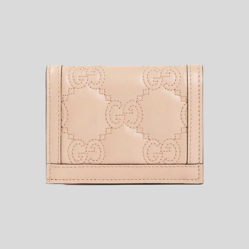 GUCCI GG Matelassé Card Case Wallet Pink Sand 723786