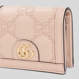 GUCCI GG Matelassé Card Case Wallet Pink Sand 723786