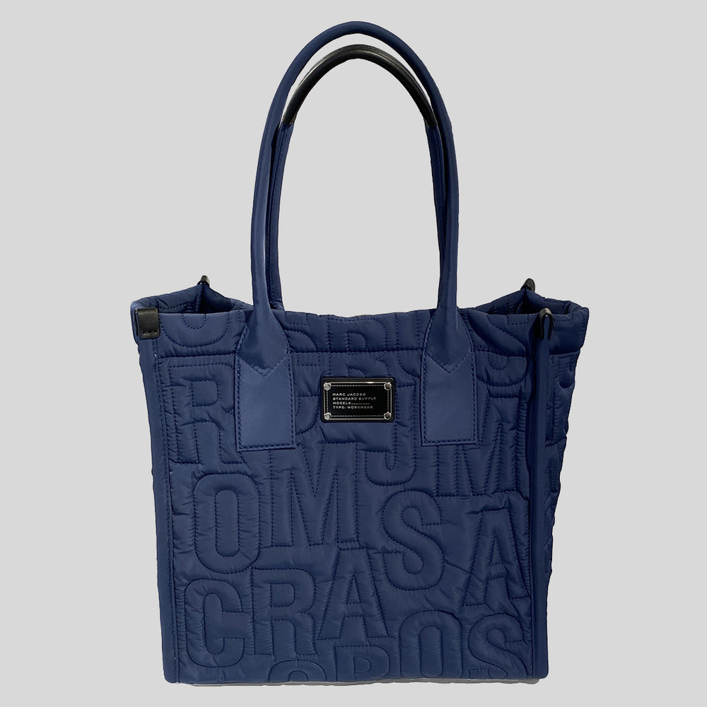 MARC JACOBS Large Quilted Logo Nylon Tote Azure Blue