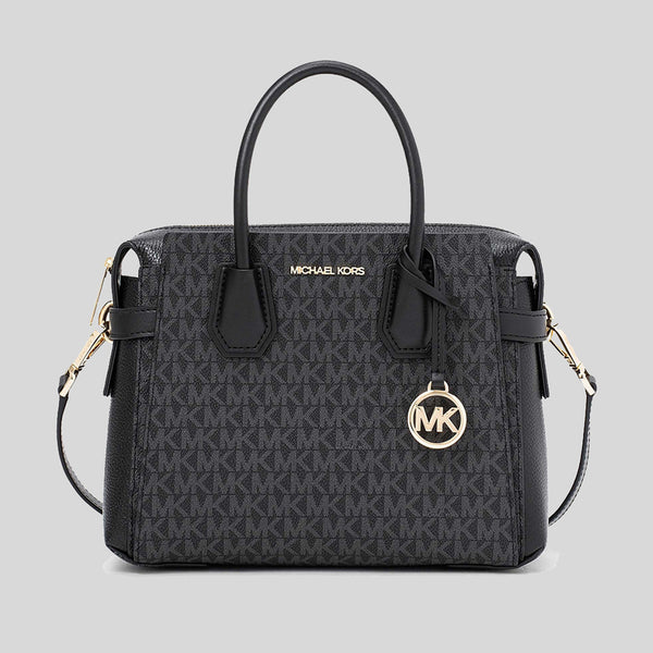 MICHAEL KORS Mercer Small Logo Belted Satchel Black 35F2GM9S1B