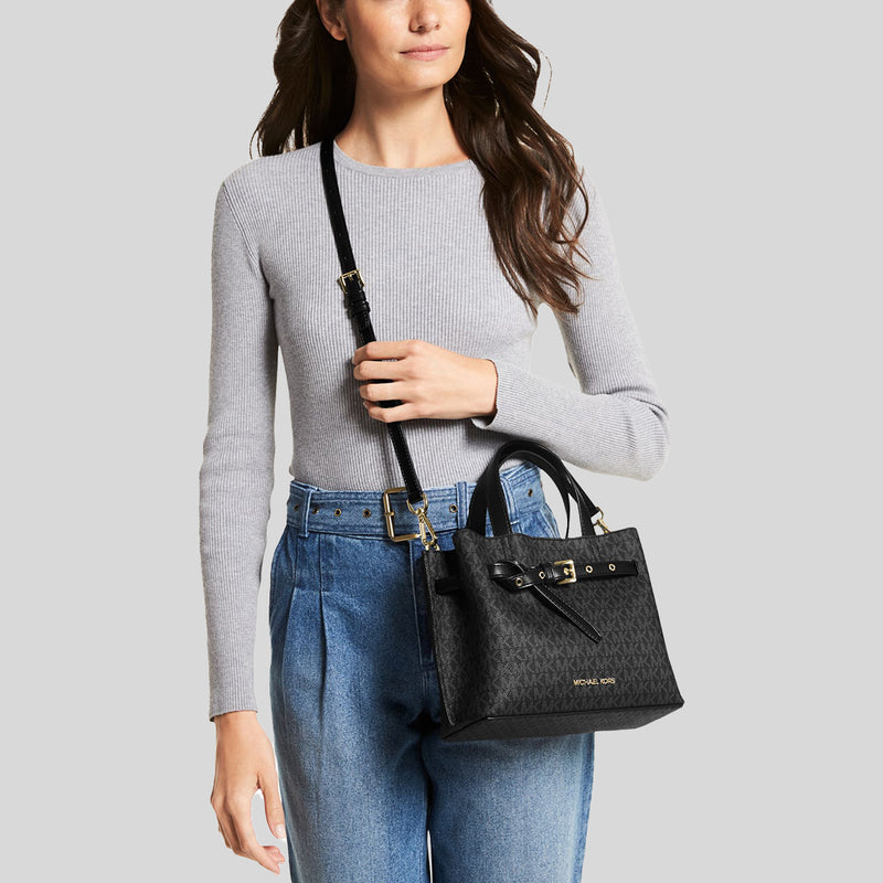 MICHAEL KORS Emilia Small Logo Satchel Black 35H0GU5S1B