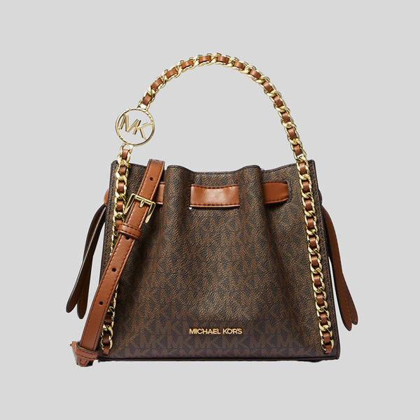 MICHAEL KORS Mina Small Signature Logo Chain Crossbody Bag Brown 35H3G4MC1B